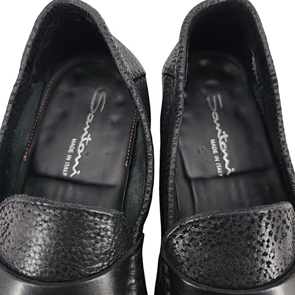 Santoni Italy Soft Black Deerskin Mens size 10.5 Paine Strap Loafers Dress Shoes - Picture 6 of 11